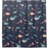 Waterverf Oceaan Zee Dieren Blauw Patroon Douchegordijn (Voorkant)