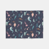 Waterverf Oceaan Zee Dieren Blauw Patroon Fleece Deken (Voorkant (Horizontaal))