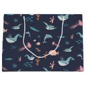 Waterverf Oceaan Zee Dieren Blauw Patroon Groot Cadeauzakje (Voorkant)