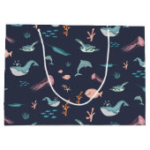 Waterverf Oceaan Zee Dieren Blauw Patroon Groot Cadeauzakje (Achterkant)