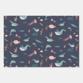 Waterverf Oceaan Zee Dieren Blauw Patroon Inpakpapier Vel (Voorkant 3)