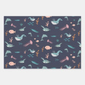 Waterverf Oceaan Zee Dieren Blauw Patroon Inpakpapier Vel (Voorkant)