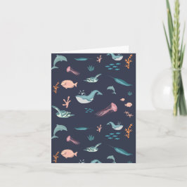 Waterverf Oceaan Zee Dieren Blauw Patroon Kaart