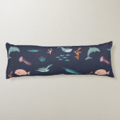 Waterverf Oceaan Zee Dieren Blauw Patroon Lichaamskussen (Achterkant)