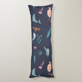 Waterverf Oceaan Zee Dieren Blauw Patroon Lichaamskussen (Achterkant (Verticaal))