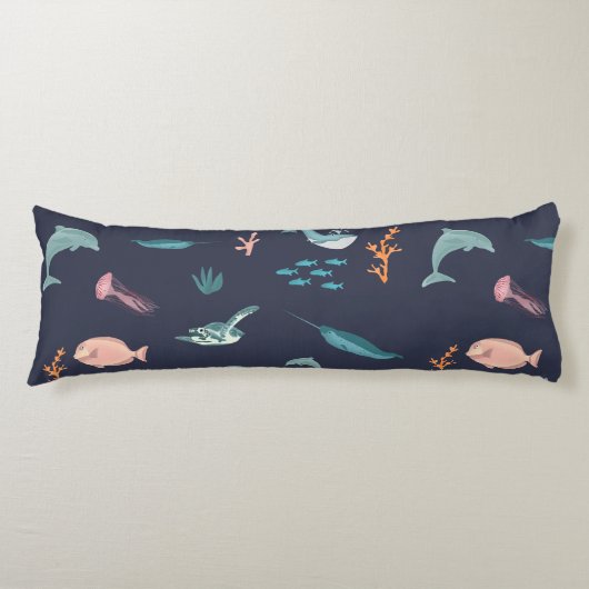 Waterverf Oceaan Zee Dieren Blauw Patroon Lichaamskussen (Voorkant)
