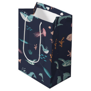Waterverf Oceaan Zee Dieren Blauw Patroon Medium Cadeauzakje