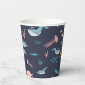 Waterverf Oceaan Zee Dieren Blauw Patroon Papieren Bekers (Achterkant)