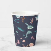 Waterverf Oceaan Zee Dieren Blauw Patroon Papieren Bekers (Links)