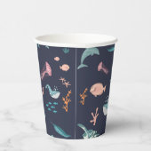 Waterverf Oceaan Zee Dieren Blauw Patroon Papieren Bekers (Rechts)