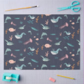 Waterverf Oceaan Zee Dieren Blauw Patroon Tissuepapier (Craft)