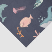 Waterverf Oceaan Zee Dieren Blauw Patroon Tissuepapier (Detail)