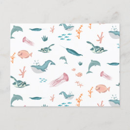 Waterverf Oceaan Zee Dieren Blush Pattern Feestdagenkaart