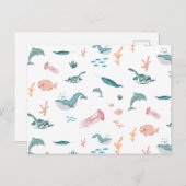 Waterverf Oceaan Zee Dieren Blush Pattern Feestdagenkaart (Voorkant / Achterkant)
