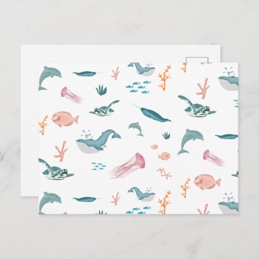 Waterverf Oceaan Zee Dieren Blush Pattern Feestdagenkaart (Voorkant / Achterkant)