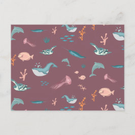 Waterverf Oceaan Zee Dieren Blush Roze Patroon Feestdagenkaart