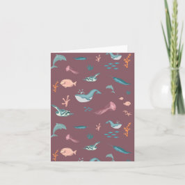 Waterverf Oceaan Zee Dieren Blush Roze Patroon Kaart