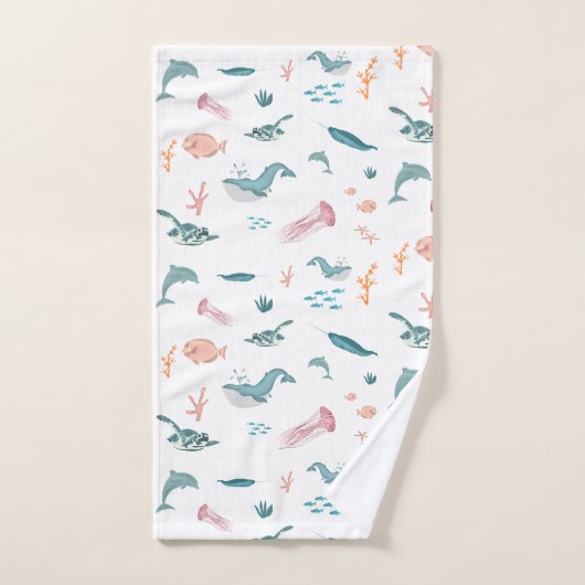 Waterverf Oceaan Zee Dieren Patroon Bad Handdoek (Handdoek)