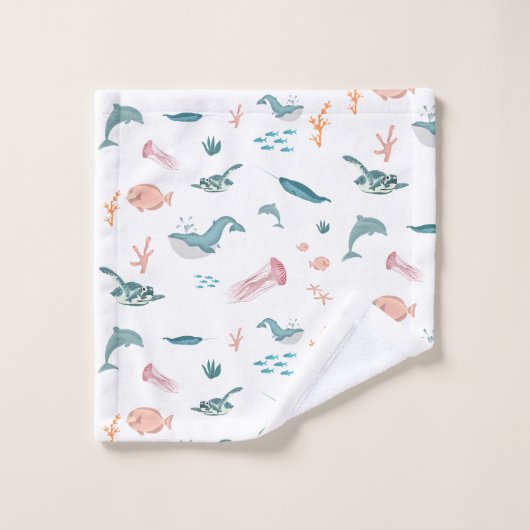 Waterverf Oceaan Zee Dieren Patroon Bad Handdoek (Wasdoekje)