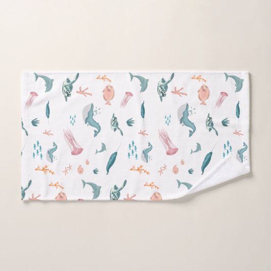 Waterverf Oceaan Zee Dieren Patroon Bad Handdoek (Handdoek)