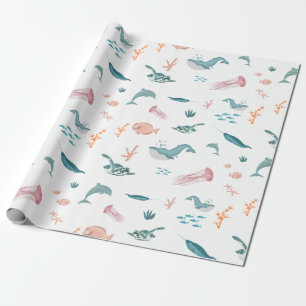 Waterverf Oceaan Zee Dieren Patroon Cadeaupapier