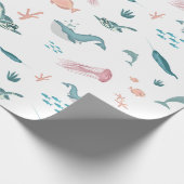 Waterverf Oceaan Zee Dieren Patroon Cadeaupapier (Hoek)