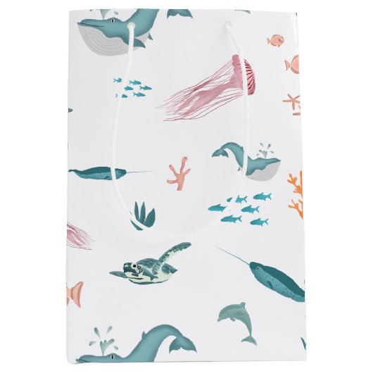 Waterverf Oceaan Zee Dieren Patroon Medium Cadeauzakje (Voorkant)