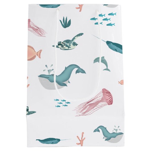 Waterverf Oceaan Zee Dieren Patroon Medium Cadeauzakje (Achterkant)