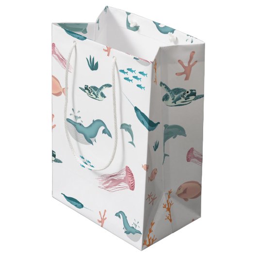 Waterverf Oceaan Zee Dieren Patroon Medium Cadeauzakje (Achterkant Gekanteld)