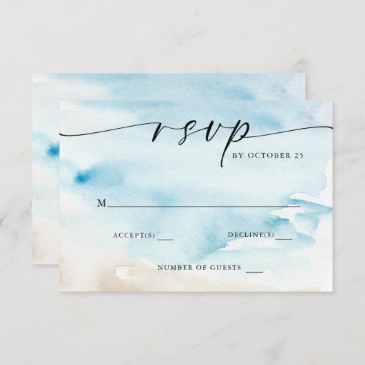 Waterverf Oceaan Zee Zomer Strand Bruiloft RSVP Kaartje (Voorkant / Achterkant)