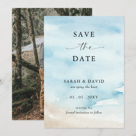 Waterverf Oceaan Zee Zomer Strand Foto Save The Date (Voorkant / Achterkant)