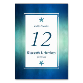 Waterverf Oceaan Zeester Strand Bruiloft Nummer Kaart