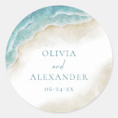 Waterverf Oceaan Zomer Strand Bruiloft Ronde Sticker (Voorkant)