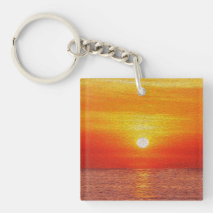 Waterverf oceaan zonsondergang zomer strand golven sleutelhanger
