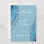 Waterverf oceaanblauw aquamarine save the date (Voorkant)