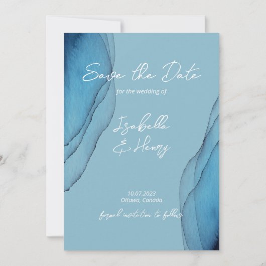 Waterverf oceaanblauw aquamarine save the date (Voorkant)