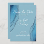 Waterverf oceaanblauw aquamarine save the date (Voorkant / Achterkant)