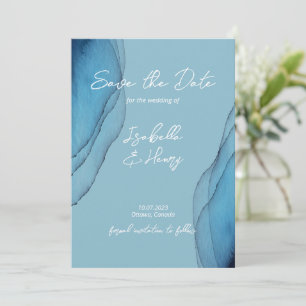 Waterverf oceaanblauw aquamarine save the date
