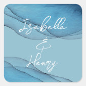 Waterverf oceaanblauw aquamarine vierkante sticker (Voorkant)