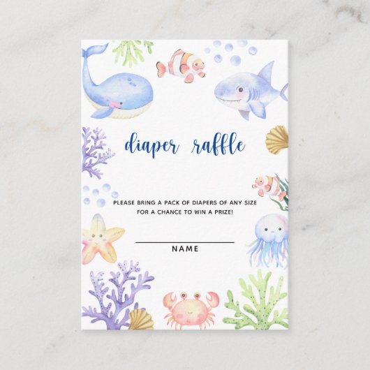 Waterverf oceaandier - luierloterij informatiekaartje (Voorkant)