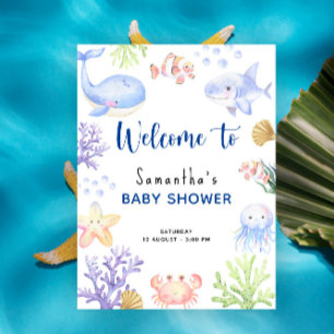 Waterverf oceaandieren baby shower welkom poster