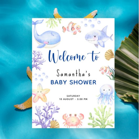 Waterverf oceaandieren baby shower welkom poster