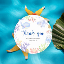 Waterverf oceaandieren - dank u baby shower ronde sticker