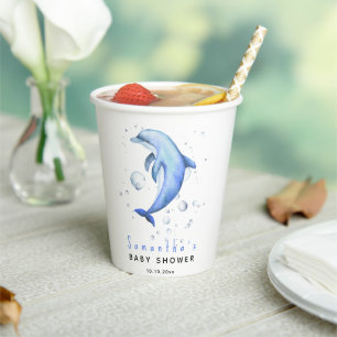 Waterverf oceaandolfijn babyshower papieren bekers
