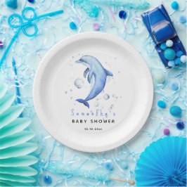 Waterverf oceaandolfijn babyshower papieren bordje