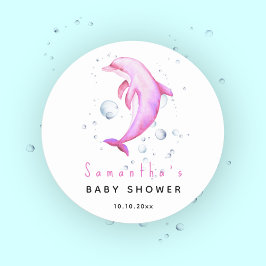 Waterverf oceaandolfijn babyshower ronde sticker