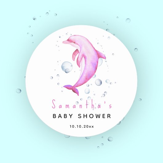Waterverf oceaandolfijn babyshower ronde sticker