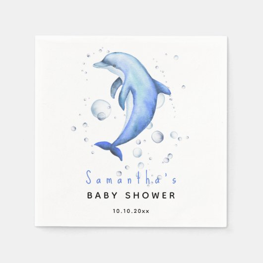 Waterverf oceaandolfijn babyshower servet (Voorkant)