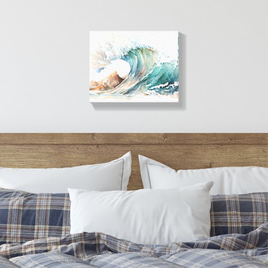 Waterverf oceaangolf canvas afdruk (Insitu (Slaapkamer))