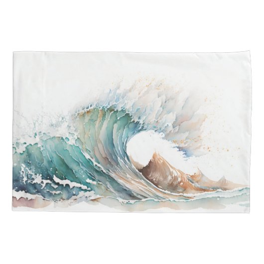 Waterverf oceaangolf kussensloop (Achterkant-Links)